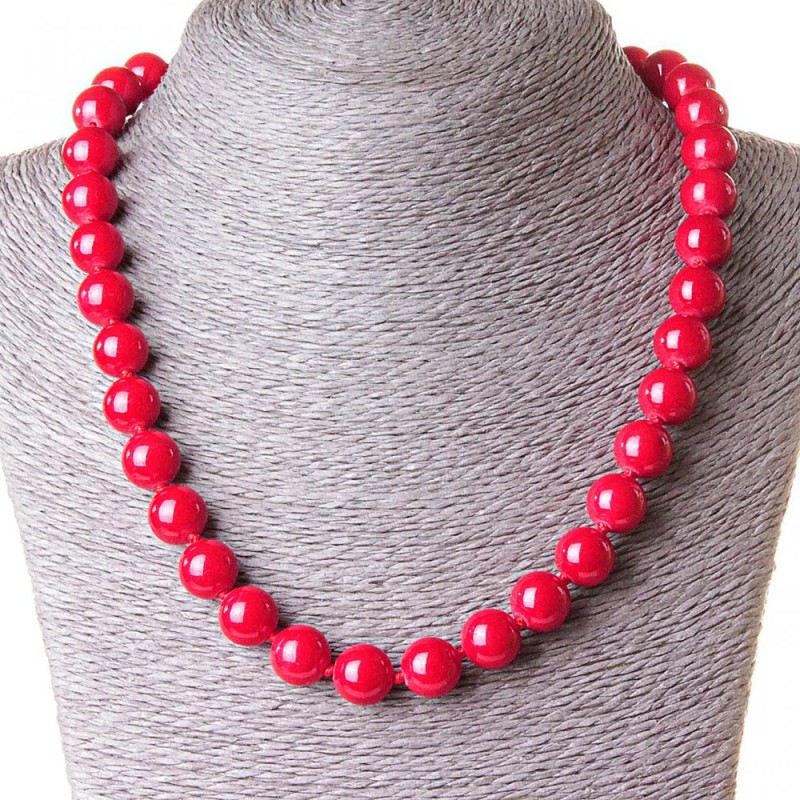Rote Korallen-Halskette (gepresste Kugeln) 10 mm, Länge 45 cm