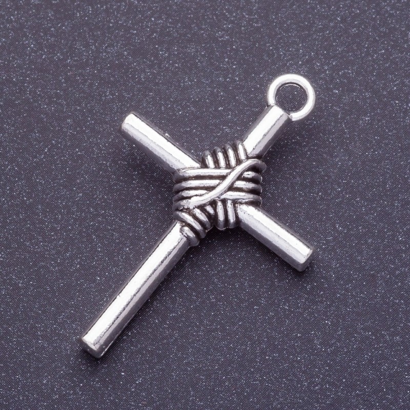 Schmuckzubehör Kreuzanhänger, Länge 40 mm, d1-3, Durchmesser 5 mm, Farbe Silber, Ausführung 6 Stück