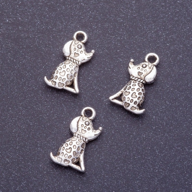 Schmuckzubehör Anhänger Hund, Länge 18 mm, Ø 1 mm, Farbe Silber, Ausführung 20 g +/- 19 Stück