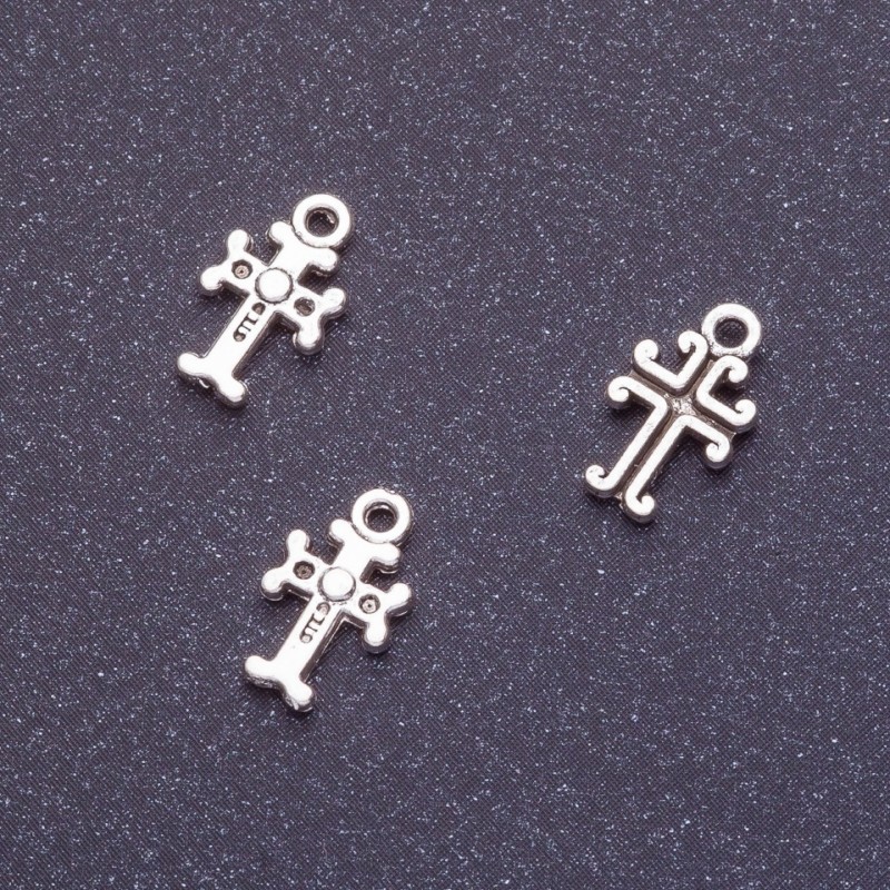 Schmuckzubehör Anhänger Kreuz, Länge 11 mm, Ø 1,1–1,5 mm Fass., 20 g, ±93 Stück, Farbe Silber