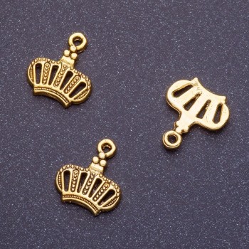 Schmuckzubehör – Kronenanhänger, Länge 14 mm, Lochdurchmesser ca. 1,5 mm, Farbe Altgold, 20 g ± 23 Stück