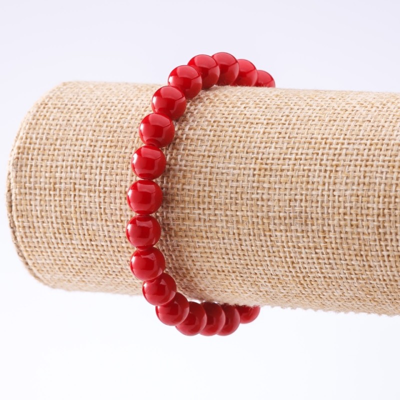 Armband aus gepresster Koralle, auf elastischer Schnur, Durchmesser der Perlen 8 mm, Länge 18 cm