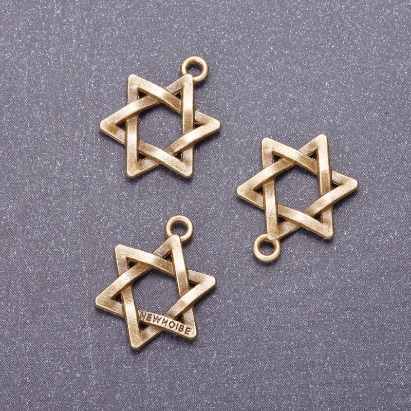 Davidstern-Anhänger, Länge 3 mm, Ø 18 mm, bronzefarbenes Metallfinish, Gewicht ca. 20 g, ± 11 Stück