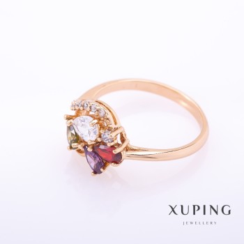 Xuping-Ring in Goldton mit bunten Steinen, 4 mm, Größen 16, 17, 18, 19