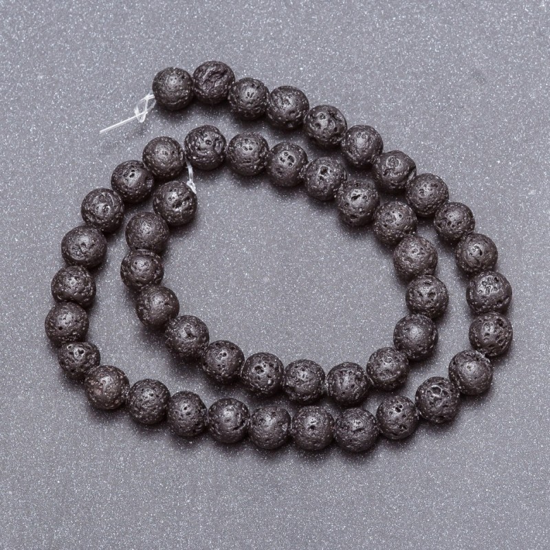 Lava-Perlen aus Naturstein auf der Schnur, Durchmesser ca. 8 mm, Länge ca. 40 cm