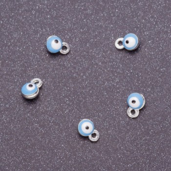 Anhänger 'Augen', Durchmesser 4 mm, Länge 6 mm, blau emailliert, Metall grau, 14 Stück