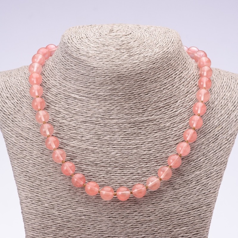 Kette aus natürlichem Chalzedon, glatte Kugeln, Durchmesser 10 mm, Länge 45 cm