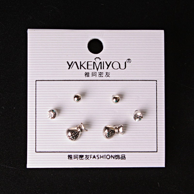 (5 mm) Ohrringe Geldsäcke Kugeln mit Strass Silber