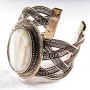 Perlmutt-Armband, breite Metallfassung, Halbmond-Muster, oval
