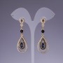 Ohrringe mit blauen Kristallen, 5 cm Länge, goldfarbenes Metall