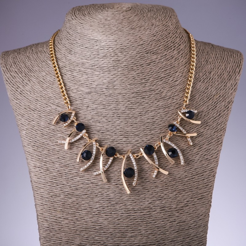 Kette mit blauen Kristallen 'Zickzack', Länge 42–50 cm