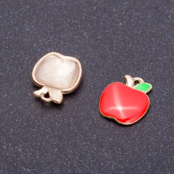 Anhänger Apfel, rote Emaille, Goldoptik, Ø 12 mm, Länge 15 mm, Loch Ø 5 mm, 7 Stück