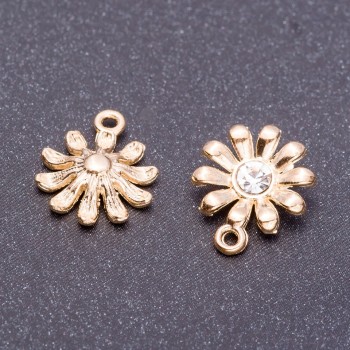 Anhänger 'Gänseblümchen' helles Gold, Durchmesser 13 mm, Länge 16 mm, Loch Ø 9 mm, Packung 9 Stück