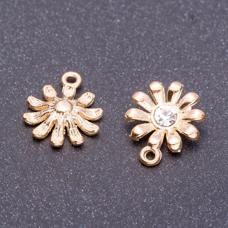 Anhänger 'Gänseblümchen' helles Gold, Durchmesser 13 mm, Länge 16 mm, Loch Ø 9 mm, Packung 9 Stück