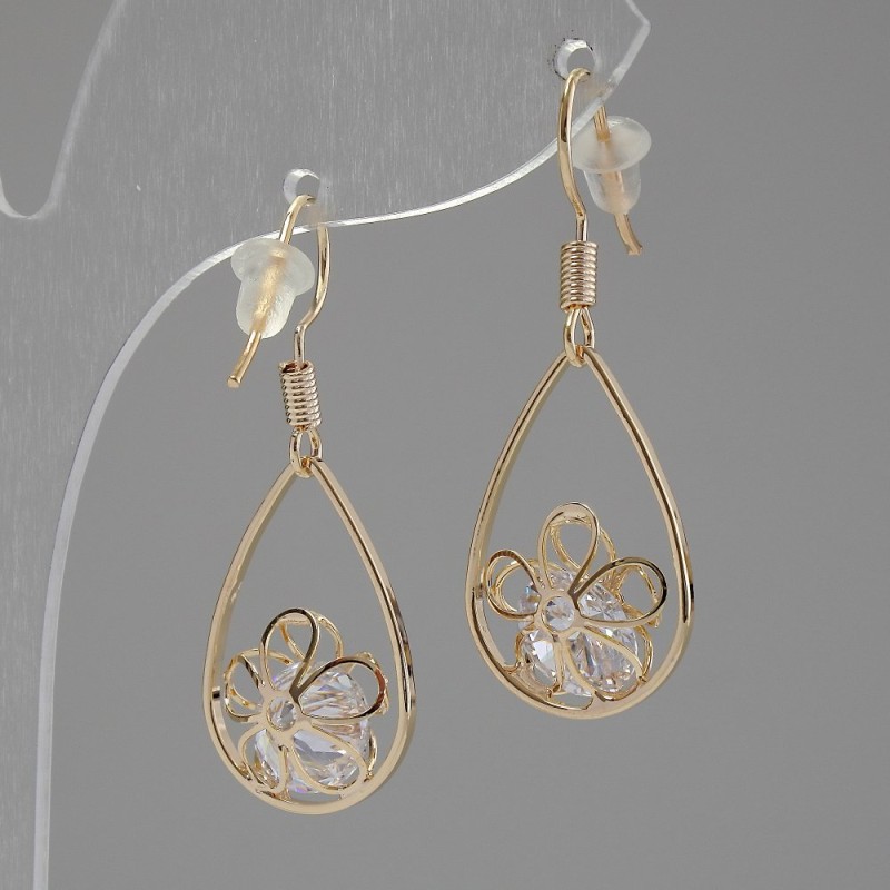 Ohrringe "Itaolyao" Tropfen mit Kristallen, Durchmesser 14 mm, Länge 31 mm, Farbe Gold