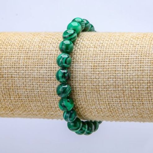 Armband aus natürlichem Malachit (gepresst), Durchmesser 8 mm, Länge 18 cm auf Elastikband