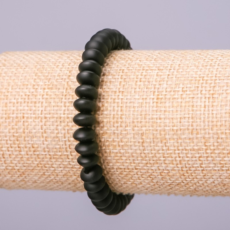Schungit-Armband auf Gummiband (künstlich) glatte Rondellen, Durchmesser 8×5 mm, Länge 18 cm +