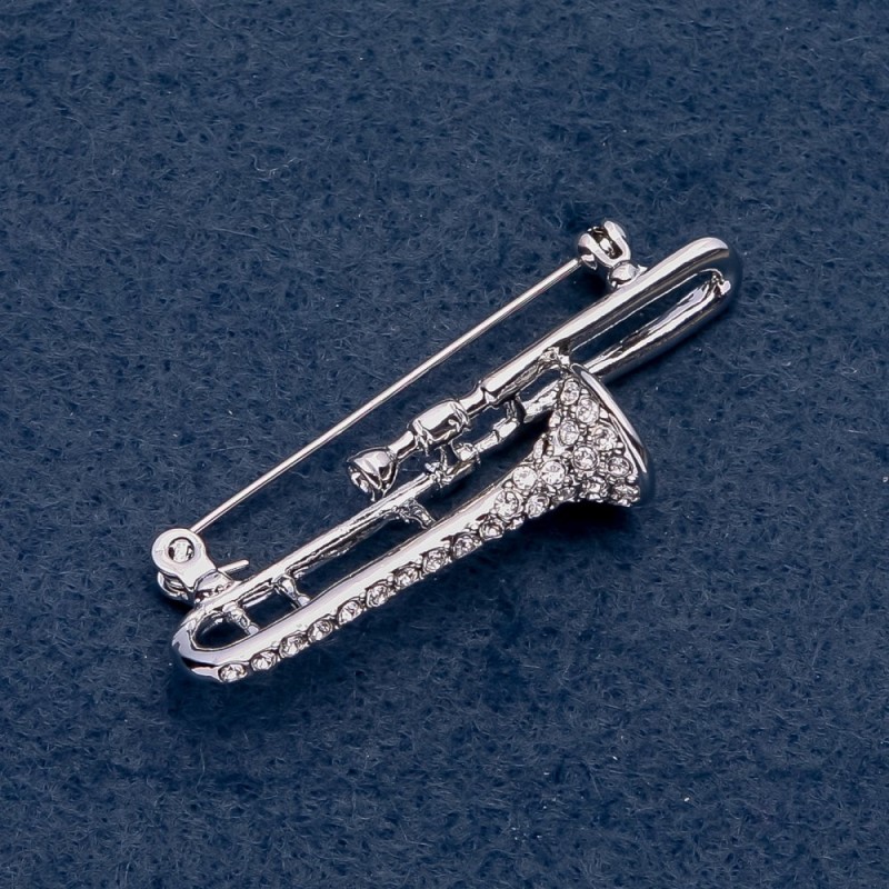 Musikbrosche 'Trompete' 47×14 mm Metallfarbe Silber