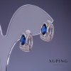 Xuping-Ohrringe mit blauen Kristallen 7x14 mm Rhodiumbeschichtung