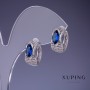 Xuping-Ohrringe mit blauen Kristallen 7x14 mm Rhodiumbeschichtung