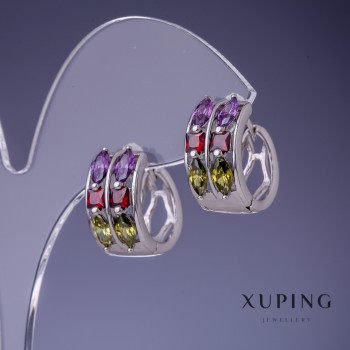 Ohrringe Xuping mit bunten Steinen, 9×17 mm, Rhodium-Beschichtung