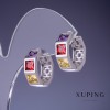 Xuping Ohrringe mit bunten Kristallen, 18×7 mm, Rhodiumbeschichtung