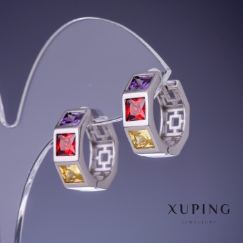 Xuping Ohrringe mit bunten Kristallen, 18×7 mm, Rhodiumbeschichtung