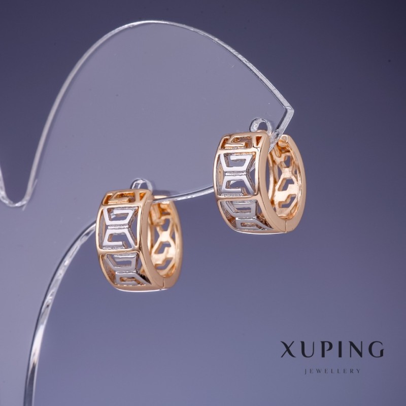 Xuping Ohrringe mit griechischem Muster 13×7 mm – 18K-Vergoldung und Rhodium