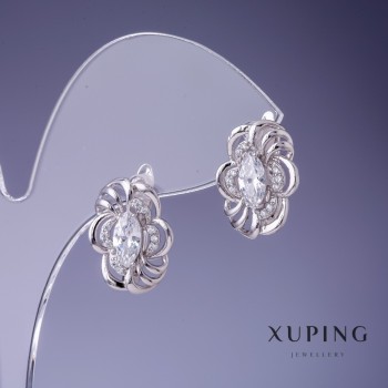 Ohrringe Xuping mit weißen Kristallen 17x12 mm Rhodiumbeschichtung