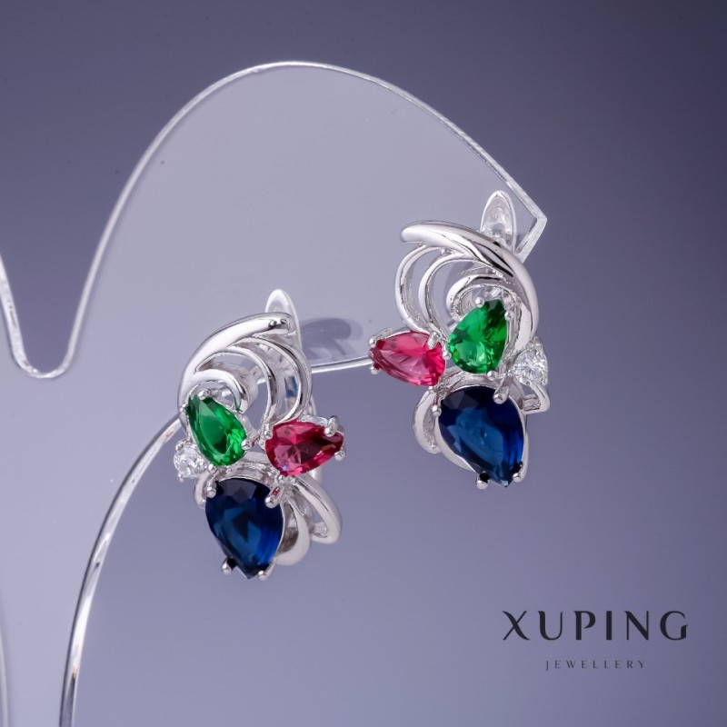 Xuping Ohrringe mit mehrfarbigen Kristallen 20×14 mm Rhodiumbeschichtung