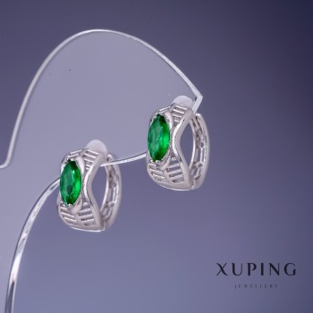 Ohrringe Xuping mit grünen Kristallen 15×7 mm Rhodiumbeschichtung