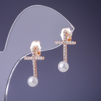 Ohrringe Xuping Kreuzchen mit Mallorca-Perlen 20 × 12 mm 18K-Vergoldung