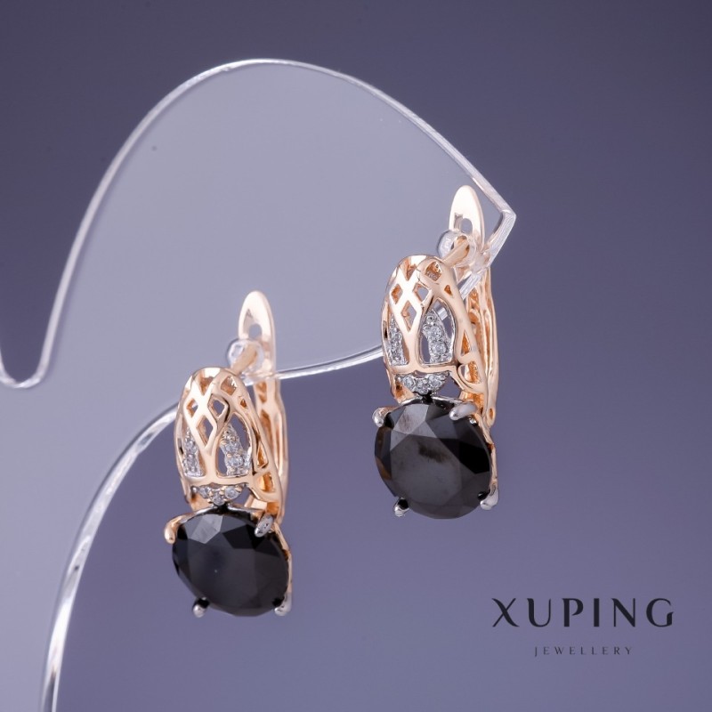 Ohrringe Xuping mit schwarzem Zirkon 18×9 mm, 18K-Vergoldung