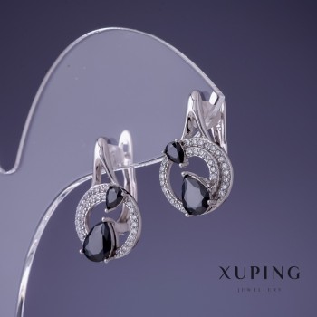 Ohrringe Xuping 20×12 mm Rhodiumbeschichtung mit schwarzem Stein