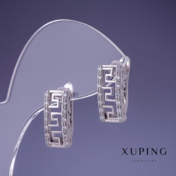 Ohrringe Xuping 16 × 18 mm Rhodiumbeschichtung mit weißen Kristallen