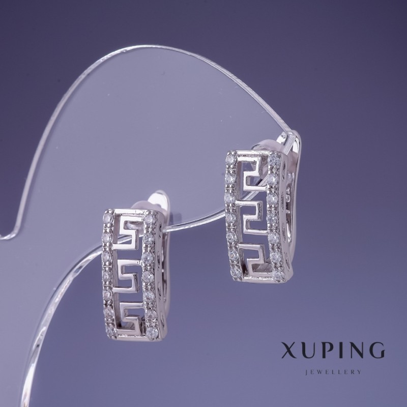 Ohrringe Xuping 16 × 18 mm Rhodiumbeschichtung mit weißen Kristallen