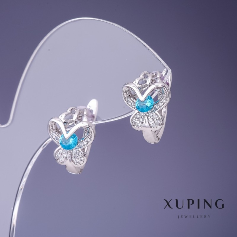 Ohrringe Xuping 14×11 mm – rhodiumbeschichtete Ohrringe mit türkisfarbenen Kristallen