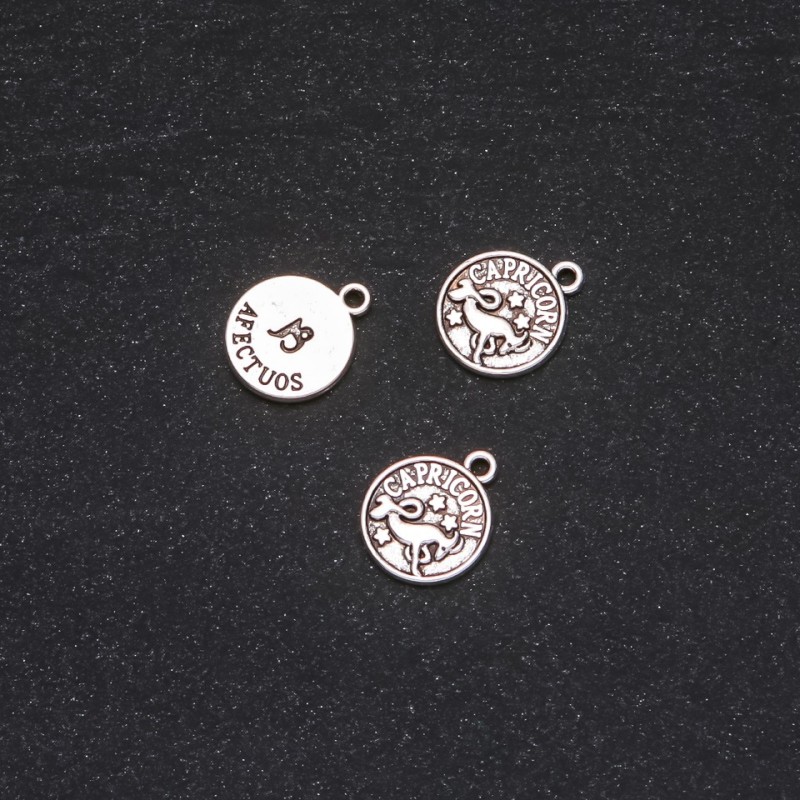 Schmuckzubehör – Anhänger Tierkreiszeichen Steinbock, Durchmesser 12 mm, Verpackung 20 g ± 19 Stück