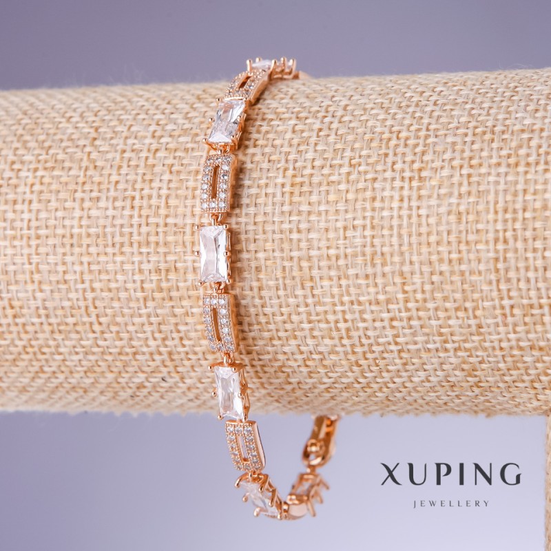 Xuping-Armband mit weißen Zirkonen, 5 mm Dicke, Länge 17–19 cm, 18K Vergoldung