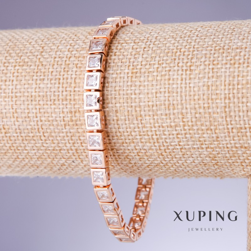 Xuping-Armband mit weißen Zirkonen, 5 mm Dicke, Länge 18–21 cm, 18K-Vergoldung