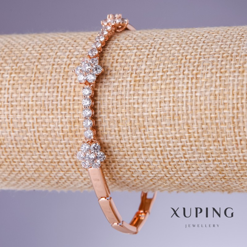 Xuping-Armband mit weißen Zirkonen, Dicke 4–10 mm, Länge 18,5–19,5 cm, 18K-Vergoldung