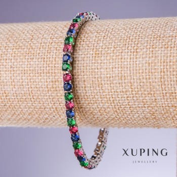 Armband Xuping mit bunten Zirkonen, 4 mm Dicke, Länge 18–20 cm, Rhodium-Beschichtung 18K