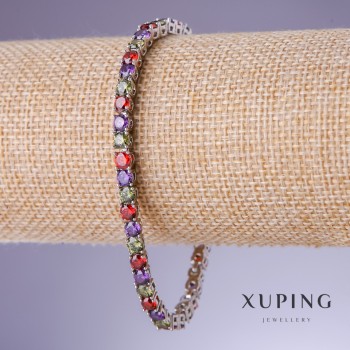 Xuping Armband mit bunten Zirkonien, Breite 4 mm, Länge 18–20 cm, Rhodium-Beschichtung 18K