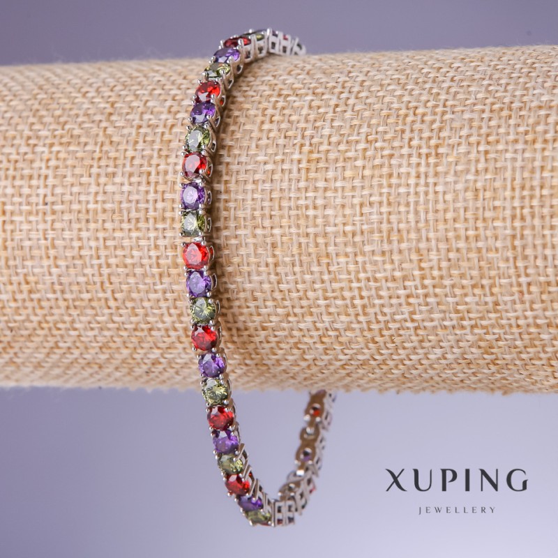 Xuping Armband mit bunten Zirkonien, Breite 4 mm, Länge 18–20 cm, Rhodium-Beschichtung 18K