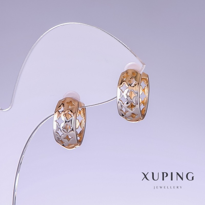 Xuping Ohrringe, Länge 15 mm, Dicke 6 mm, Rhodium-Beschichtung, 18-Karat-Vergoldung