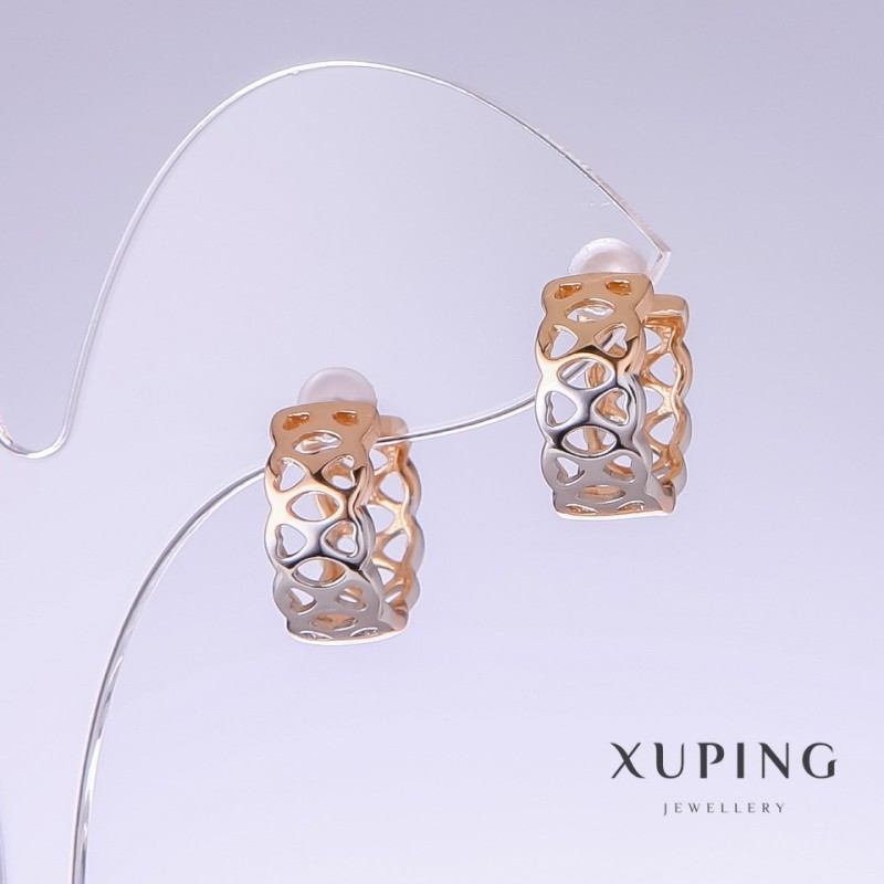 Xuping-Ohrringe, Länge 14 mm, Dicke 7 mm Rhodium, 18-karätige Vergoldung
