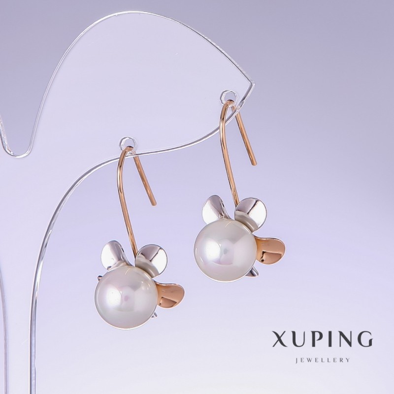 Xuping Ohrringe – Blumen mit weißen Mallorca-Perlen, Länge 30 mm, Dicke 15 mm, 18K-Vergoldung