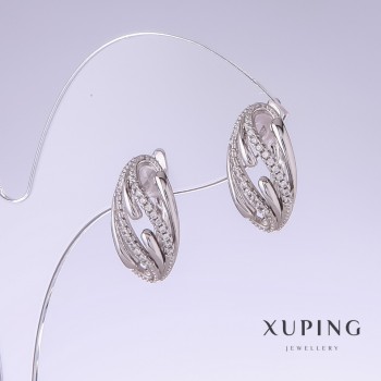 Ohrringe Xuping mit weißen Pavé-Steinen, rhodiumbeschichtet – Länge 18 mm, Dicke 9 mm