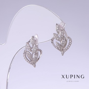 Ohrringe Xuping mit weißen Pavé-Steinen, rhodiniert, Länge 19 mm, Dicke 12 mm