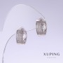 Xuping-Ohrstecker mit weißen Strass-Steinen, Länge 15 mm, Dicke 6 mm, rhodiniert